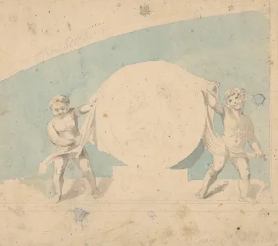 Emblem Design With Putti Unveiling Medallion