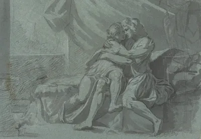 Embracing Lovers In Classical Dress A Woman In Classical Dress Looking Up