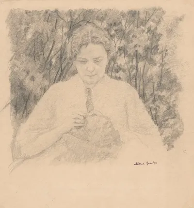 Embroidering Woman