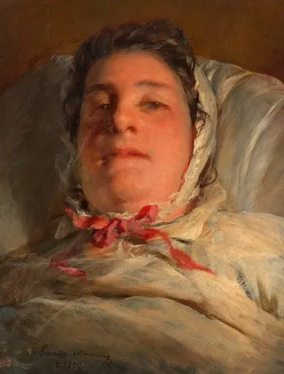 Emilie Amerling Geb Heinrich Auf Dem Krankenbett 3 Frau Des Kunstlers