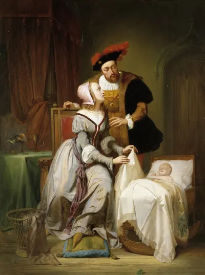Emperor Karel With His Mistress Johanna Van Der Geynst At The Cradle Of Their Daughter Margaret Of Parma