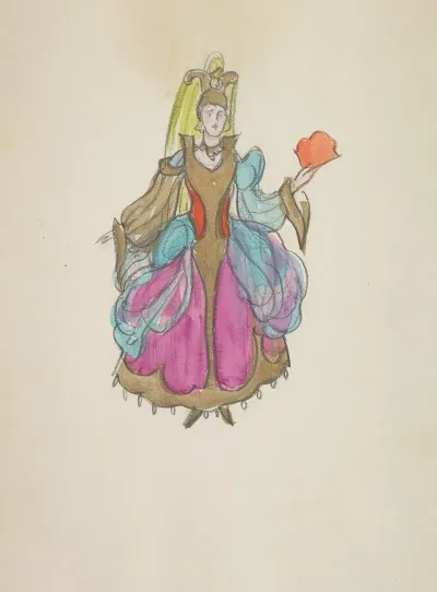 Emperors New Clothes Empress Brown Dress With Purple And Blue Skirt
