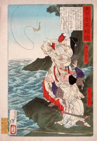 Empress Jingu And Takeuchi No Sukune Fishing At Chikuzen