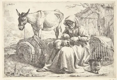 En Aeldre Kvinde Der Reder En Lille Piges Har