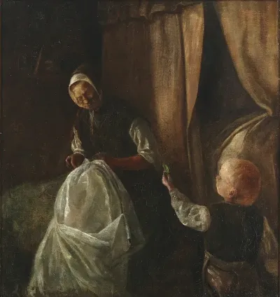 En Dreng Raekker Sin Bedstemor En Gron Aert