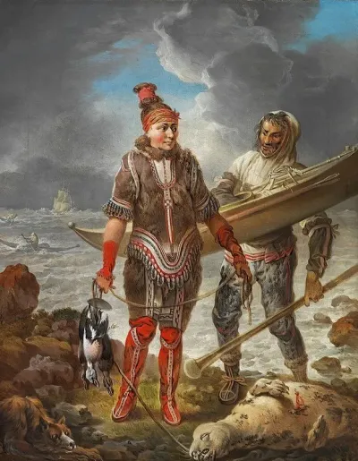 En Gronlandsk Fisker Og Fiskerinde Efter Naturen