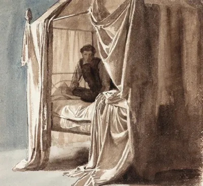 En Seng Med Omhaeng Studie Til Billedet Niels Ebbesen Og Grev Gert Udstillet 1868
