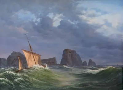 En Shetlandsk Fiskerbad I Stormfuldt Vejr Nord For Orkneyoerne