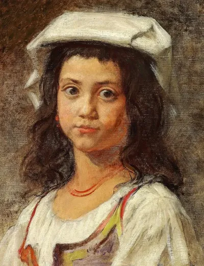 En Ung Italienerinde Med Hvidt Hovedklaede