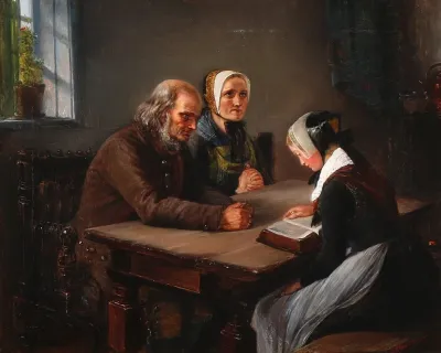En Ung Pige Laeser Op Af Bibelen