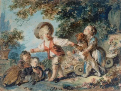 Enfants Jouant Avec Deux Chiens