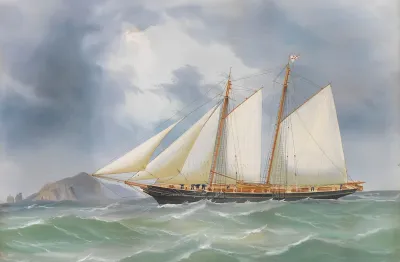 Englische Schoneryacht Vor Der Felsenkuste Von Capri