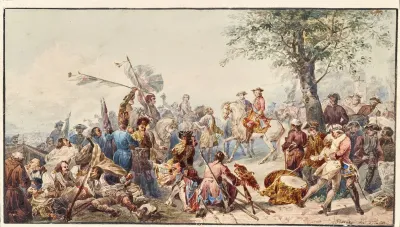 Englischer Feldherr Und Soldaten Auf Hugel