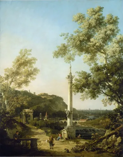 English Landscape Capriccio With A Column