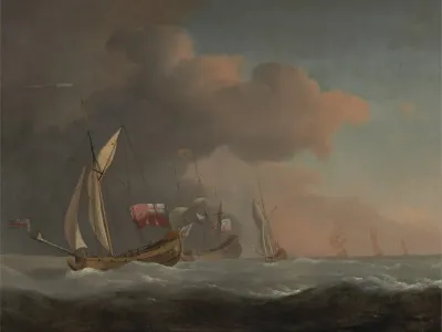 English Royal Yachts At Sea In A Strong Breeze In Company With A Ship Flying The Royal Standard