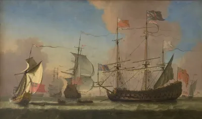 English Warships At Sea In A Fresh Breeze