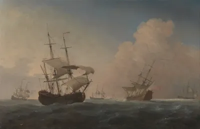 English Warships Heeling In The Breeze Offshore