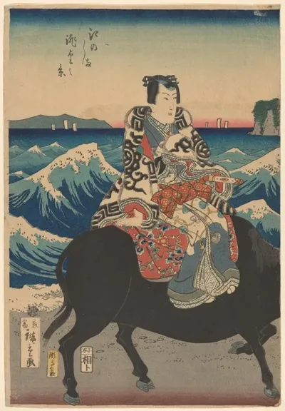 Enoshima Island Figure On An Ox Waves
