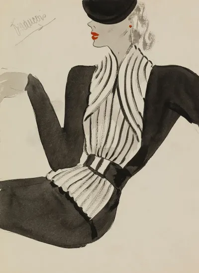 Ensemble 2 Pieces Noir Avec Bordure Blanche Travaillee En Bandes