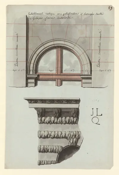 Entablement Rustique Avec Petrifications Et Bossages Tailles De Glacons Croisee Cintrees