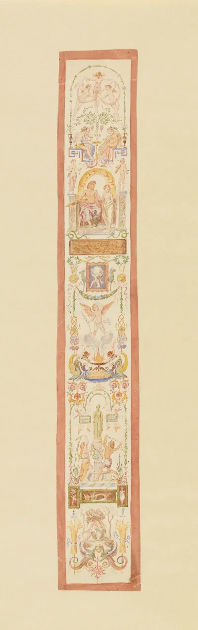 Entwurf Mit Vegetabilischen Ornamenten Und Figurlichen Szenen Fur Eine Wanddekoration 2