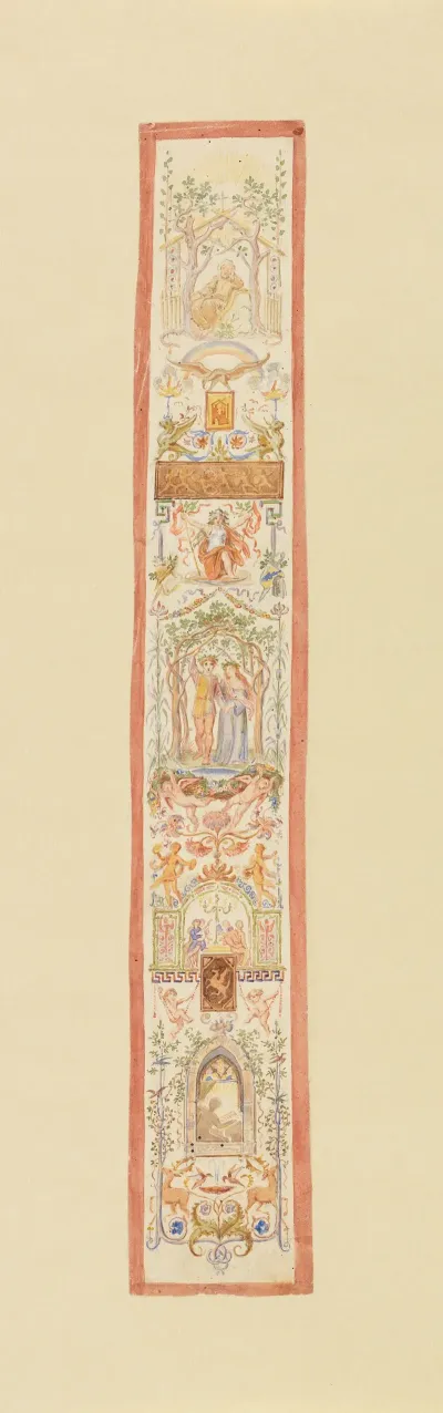 Entwurf Mit Vegetabilischen Ornamenten Und Figurlichen Szenen Fur Eine Wanddekoration