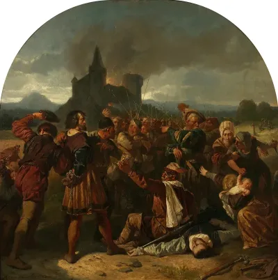 Episode Aus Dem Deutschen Bauernkrieg Graf Helfenstein Am Fuse Seiner Brennenden Burg Von Bauern Verhohnt