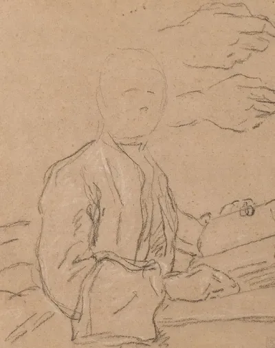 Esquisse Dhomme En Buste Lisant Et Etude De Mains