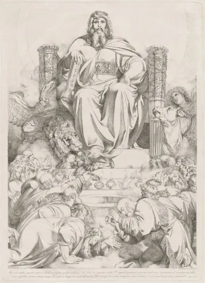 Et Ecce Sedes Posita Erat In Coelo God The Son In Majesty On The Throne Surrounded By The Four Creatures And Worshipped By The Twenty Four Elders