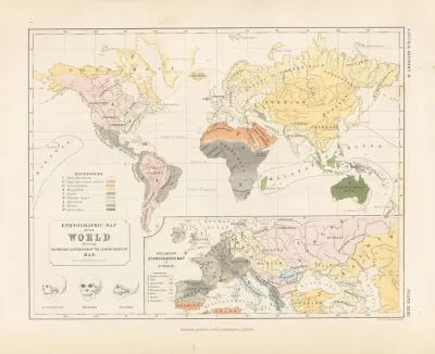 Ethnographic Map Of The World Showing The Present Distribution Of The Leading Races Of Man