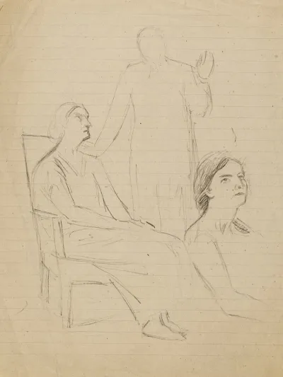 Etude Avec Trois Personnages Dont Une Femme Assise A Gauche