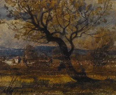 Etude Darbuste Au Fond Quelques Chaumieres