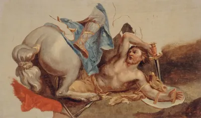 Etude De Cheval Et De Cavalier Tombe Dapres Le Brun