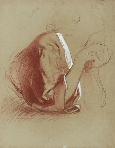 Etude De Draperie Manche Droite Avec Avant Bras Croises Vus De Profil