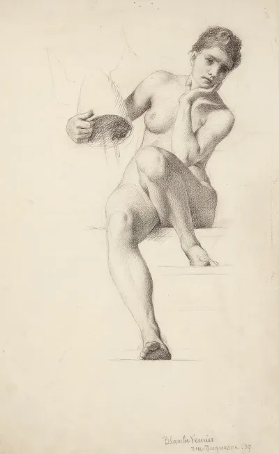 Etude De Femme Nue Assise La Tete Appuyee