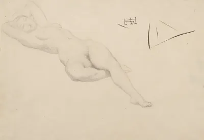 Etude De Femme Nue Couchee Les Mains Derriere La Tete