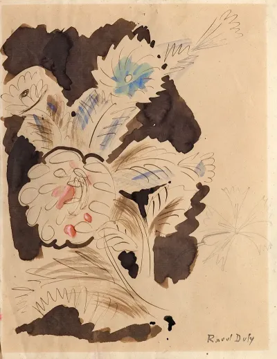 Etude De Fleurs Bleues Et Rouges