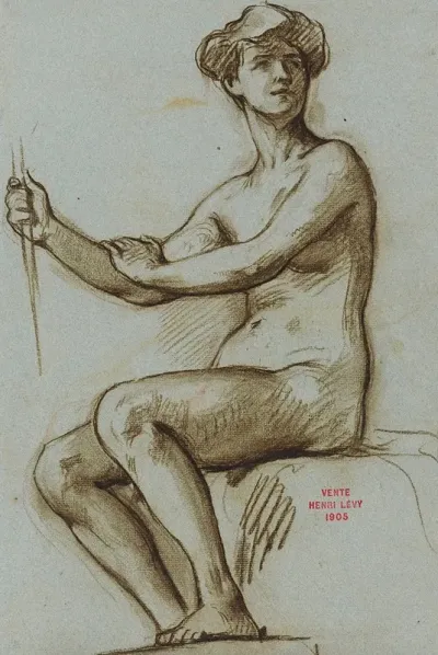 Etude De Jeune Femme Assise Tenant Un Objet Dans La Main Droite
