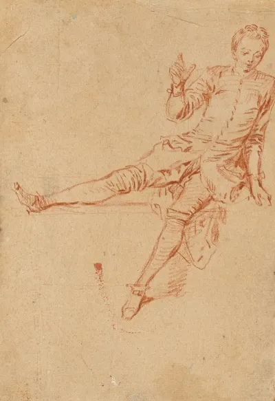Etude De Jeune Homme Assis La Jambe Droite Et La Main Levees