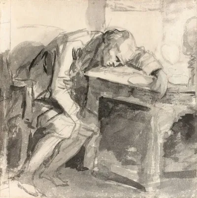 Etude Dhomme Effondre Sur Une Table
