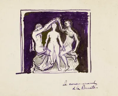 Etude Dune Femme Nue Entouree De Deux Hommes Nus Levant Les Bras Au Dessus De Sa Tete