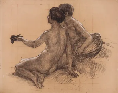Etude Pour Le Tableau Lautomne Deux Personnages Nus Assis