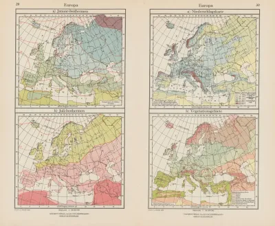 Europa Januar Isothermen Niederschlagskarte