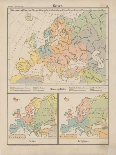 Europa Zur Ubersicht Der Meeresgebiete Der Verteilung Der Volker Und Religionen