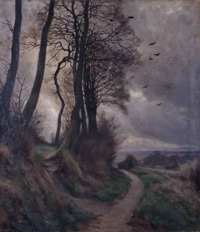 Evening Landscape With Crows