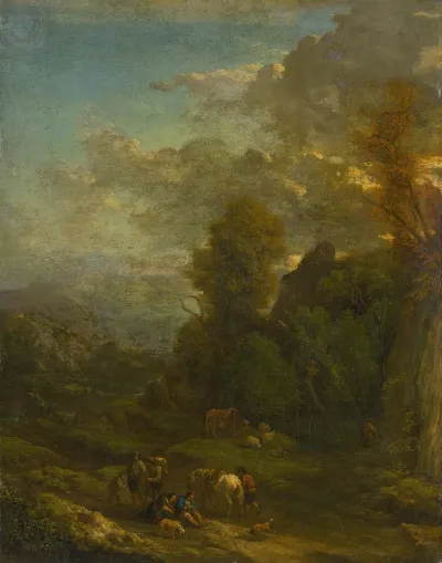 Evening Landscape With Travellers
