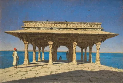 Evening On A Lake A Pavilion On The Marble Embankment In Rajnagar Udaipur Principality