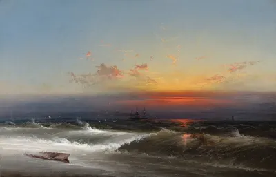 Evening On The Seashore Sunset Breakers Philadelphia Harbor