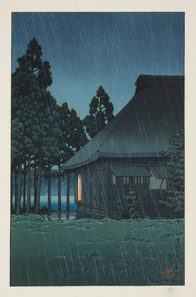 Evening Rain At A Lakeside Tearoom