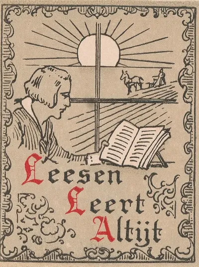 Ex Libris Met Een Lezende Man Voor Een Raam
